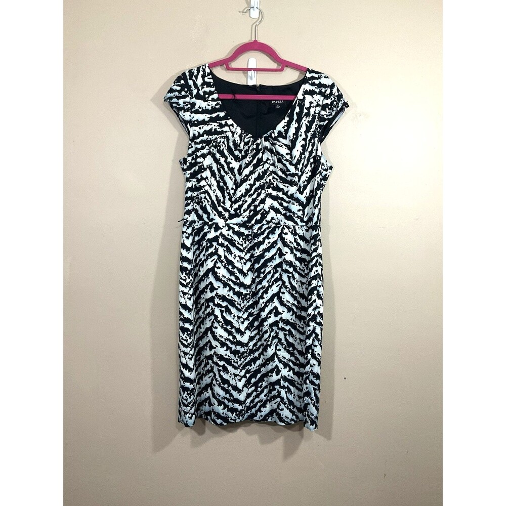 Adrianna Papell Womens V-Neck Sheath Dress 16 Black White Cocktail Party Wedding